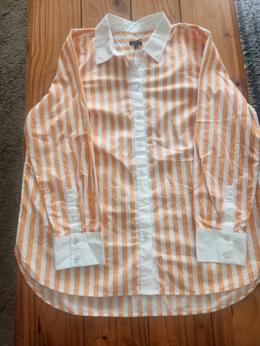 Talbots Striped Button Up Shirt Orange/White Size Extra Large